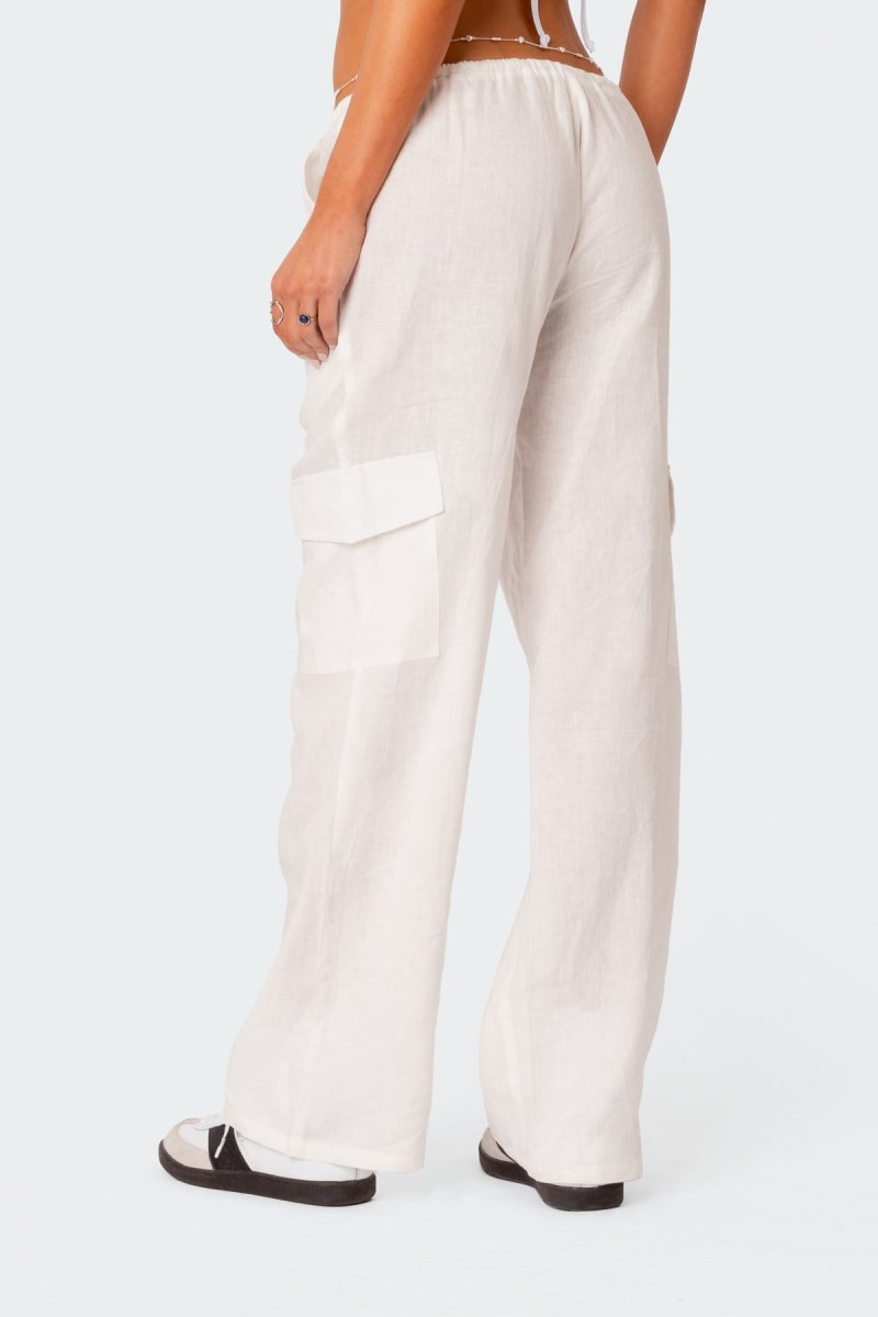Edikted Lyric Linen Look Cargo Pants Beige | USA QG884178T6