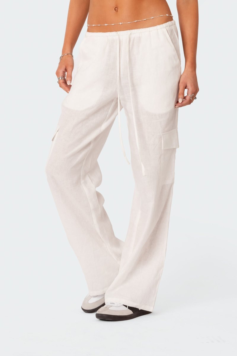Edikted Lyric Linen Look Cargo Pants Beige | USA QG884178T6