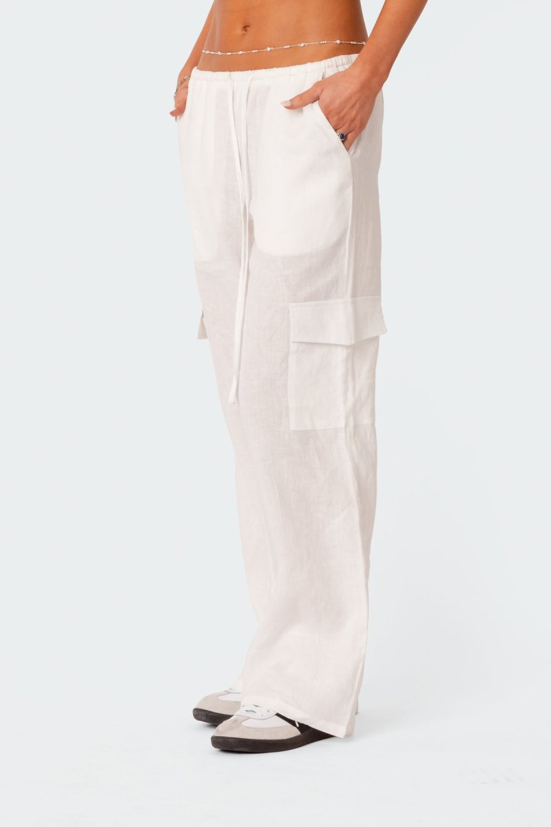Edikted Lyric Linen Look Cargo Pants Beige | USA QG884178T6
