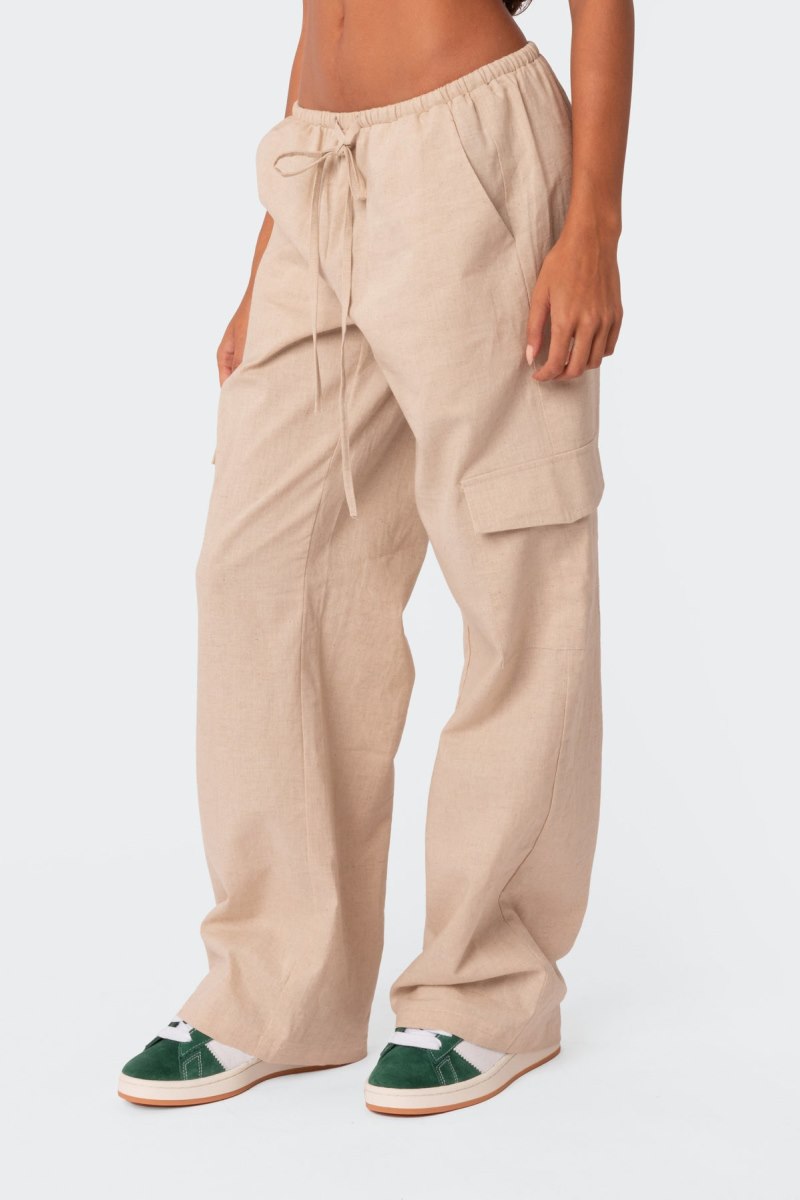 Edikted Lyric Linen Look Cargo Pants Beige | USA VX419031X7