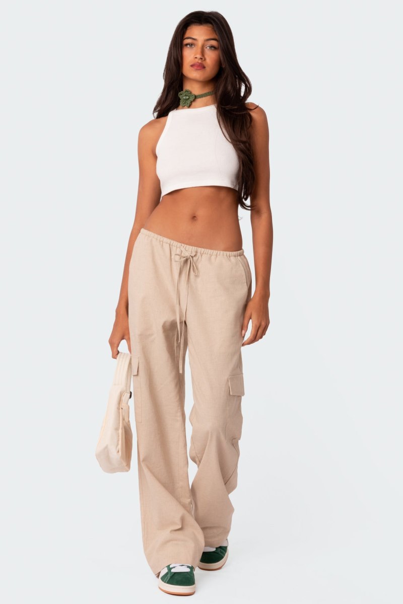 Edikted Lyric Linen Look Cargo Pants Beige | USA VX419031X7