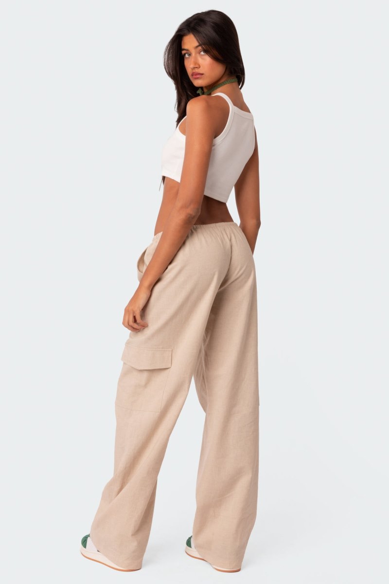 Edikted Lyric Linen Look Cargo Pants Beige | USA VX419031X7