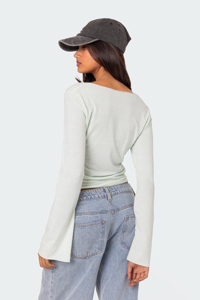 Edikted Maddison Pointelle Long Sleeve Tops Light Blue | USA CV805920V5