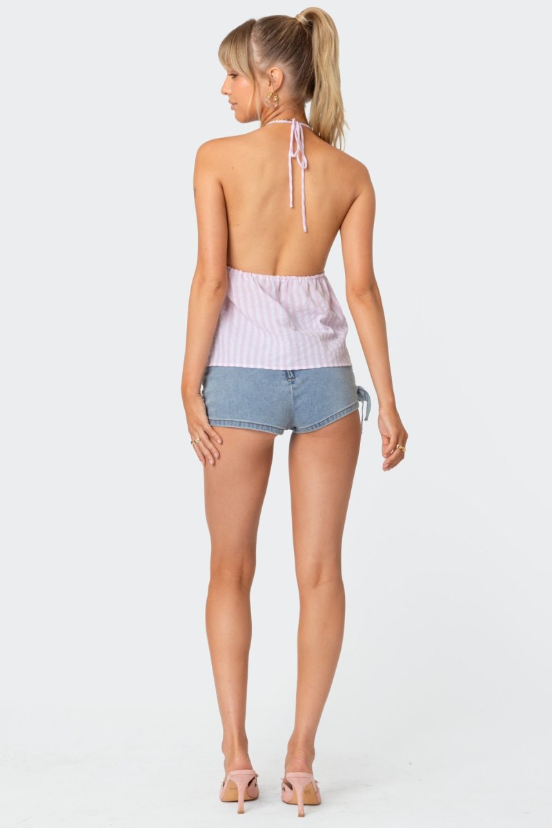 Edikted Madelyn Tie Front Tank Top Blue And White | USA BG911891D3