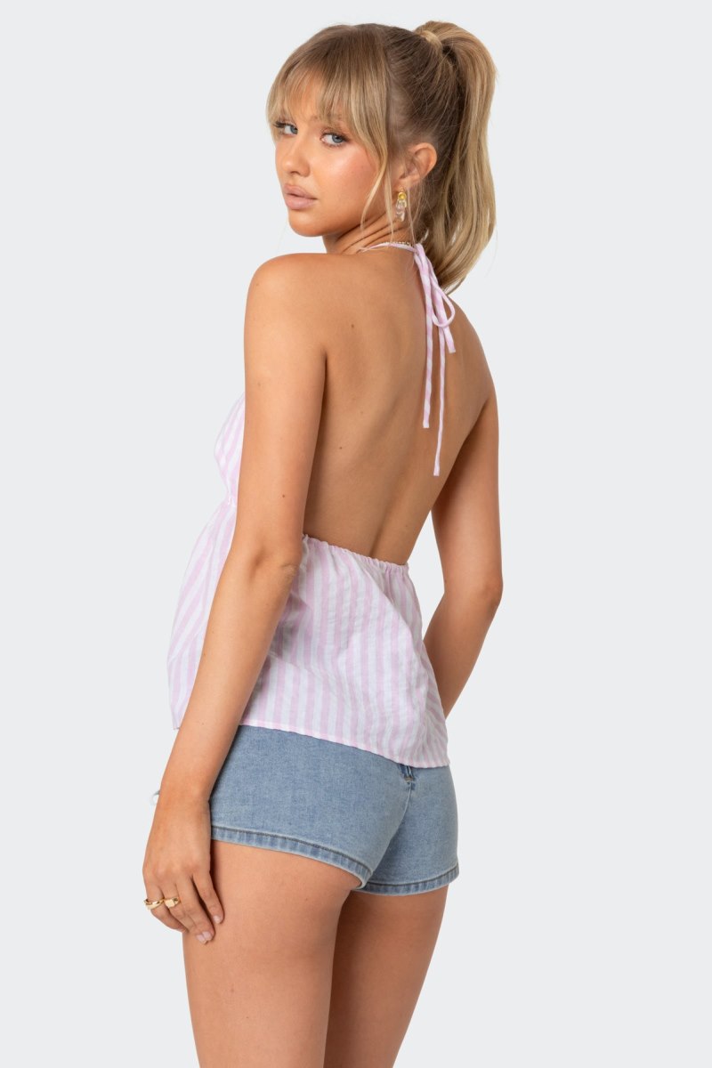 Edikted Madelyn Tie Front Tank Top Blue And White | USA BG911891D3