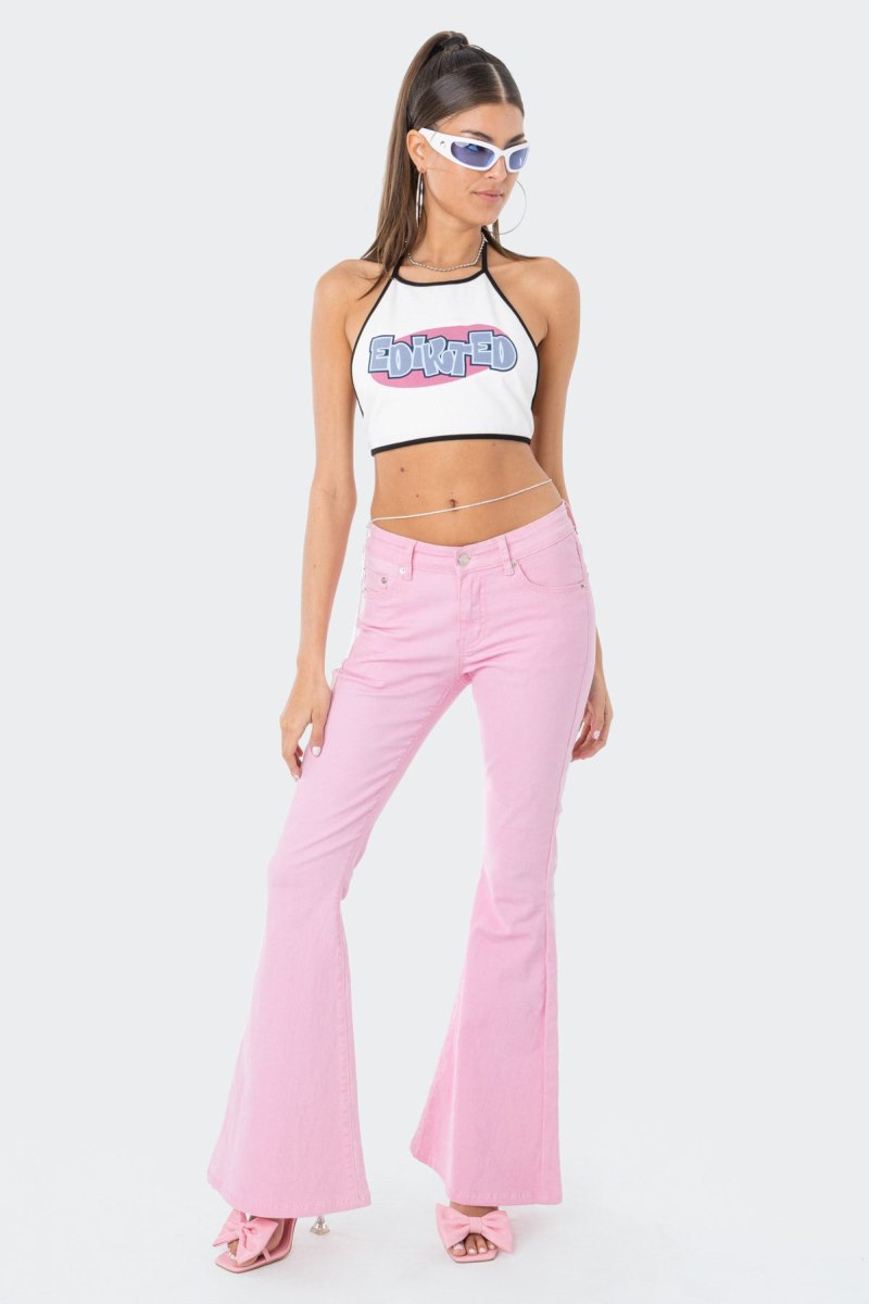 Edikted Mae Open-Back Halter Graphic Tops White | USA FQ670437I1