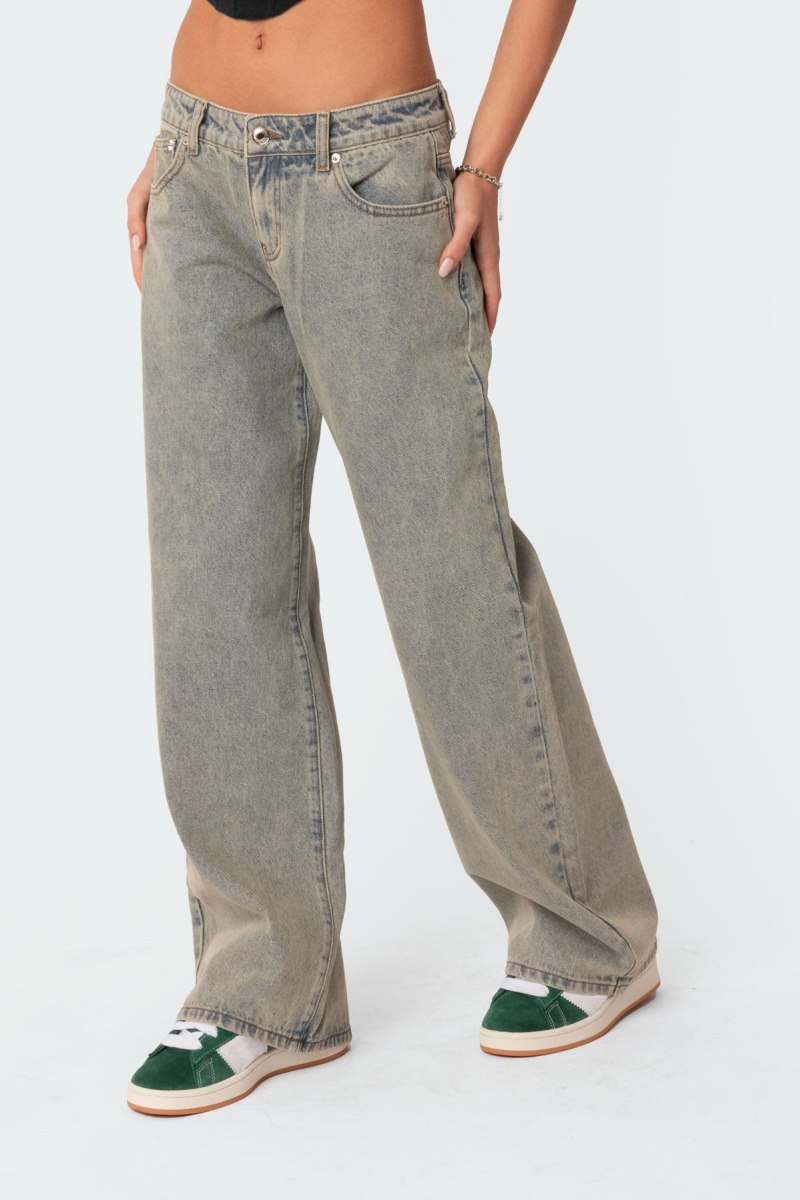 Edikted Magda Low Rise Acid Wash Jeans Black Washed | USA HP204460O2