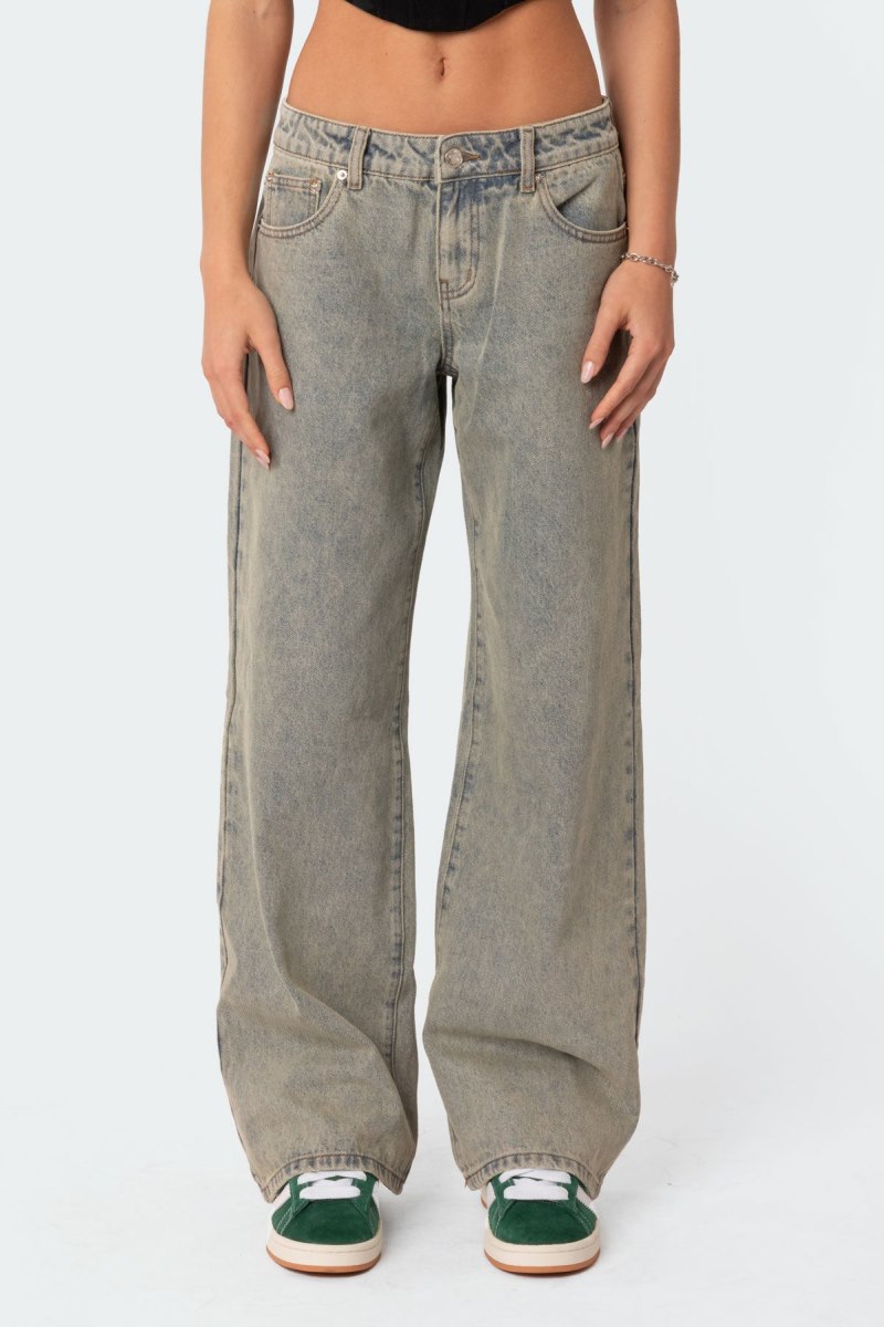 Edikted Magda Low Rise Acid Wash Jeans Black Washed | USA HP204460O2