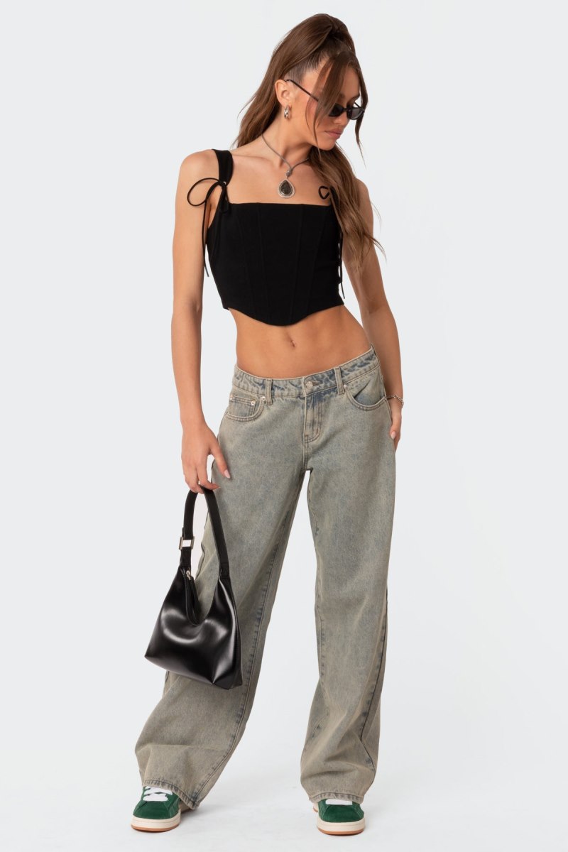 Edikted Magda Low Rise Acid Wash Jeans Black Washed | USA HP204460O2