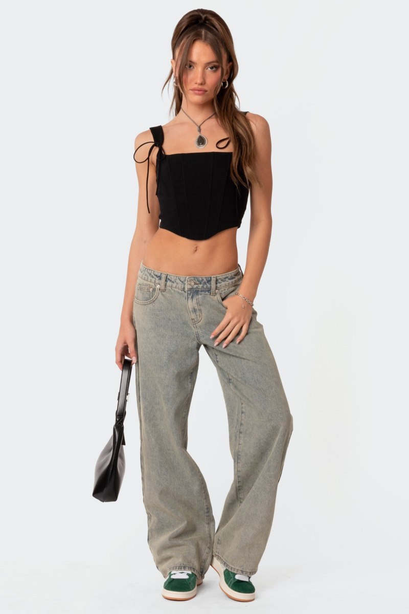 Edikted Magda Low Rise Acid Wash Jeans Black Washed | USA HP204460O2