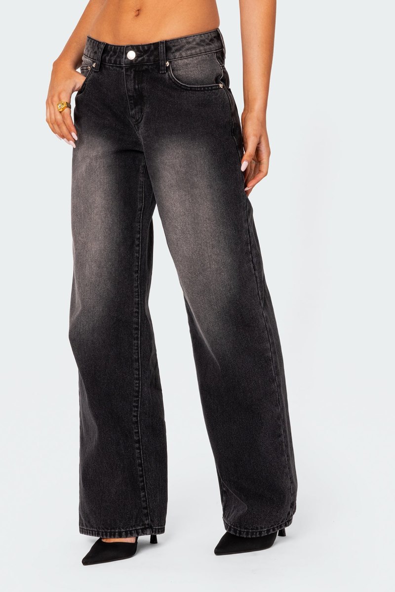 Edikted Magda Low Rise Acid Wash Jeans Black Washed | USA OS591679K3