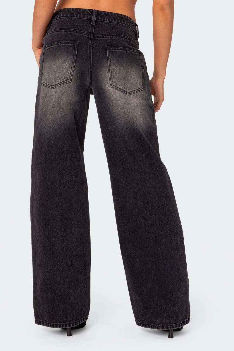 Edikted Magda Low Rise Acid Wash Jeans Black Washed | USA OS591679K3