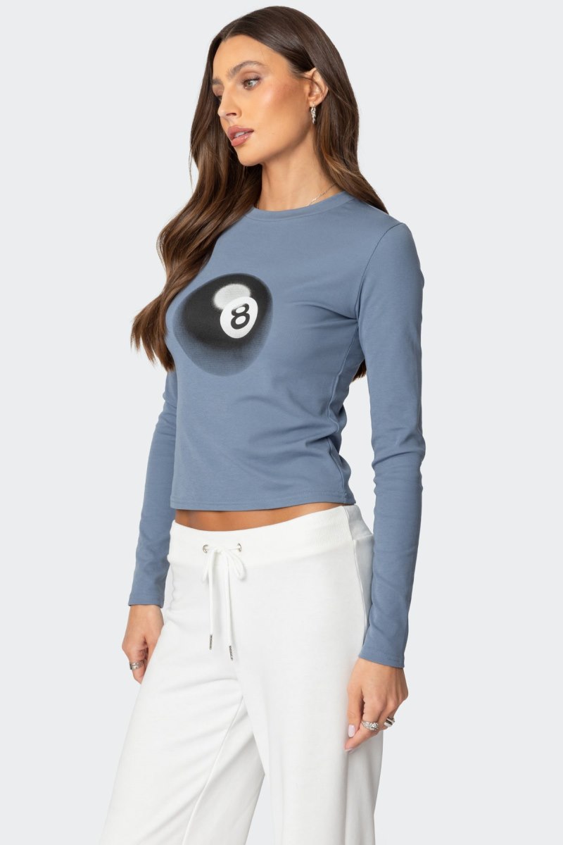Edikted Magic 8 Long Sleeve T Shirt Graphic Tops Blue | USA SV129032M3