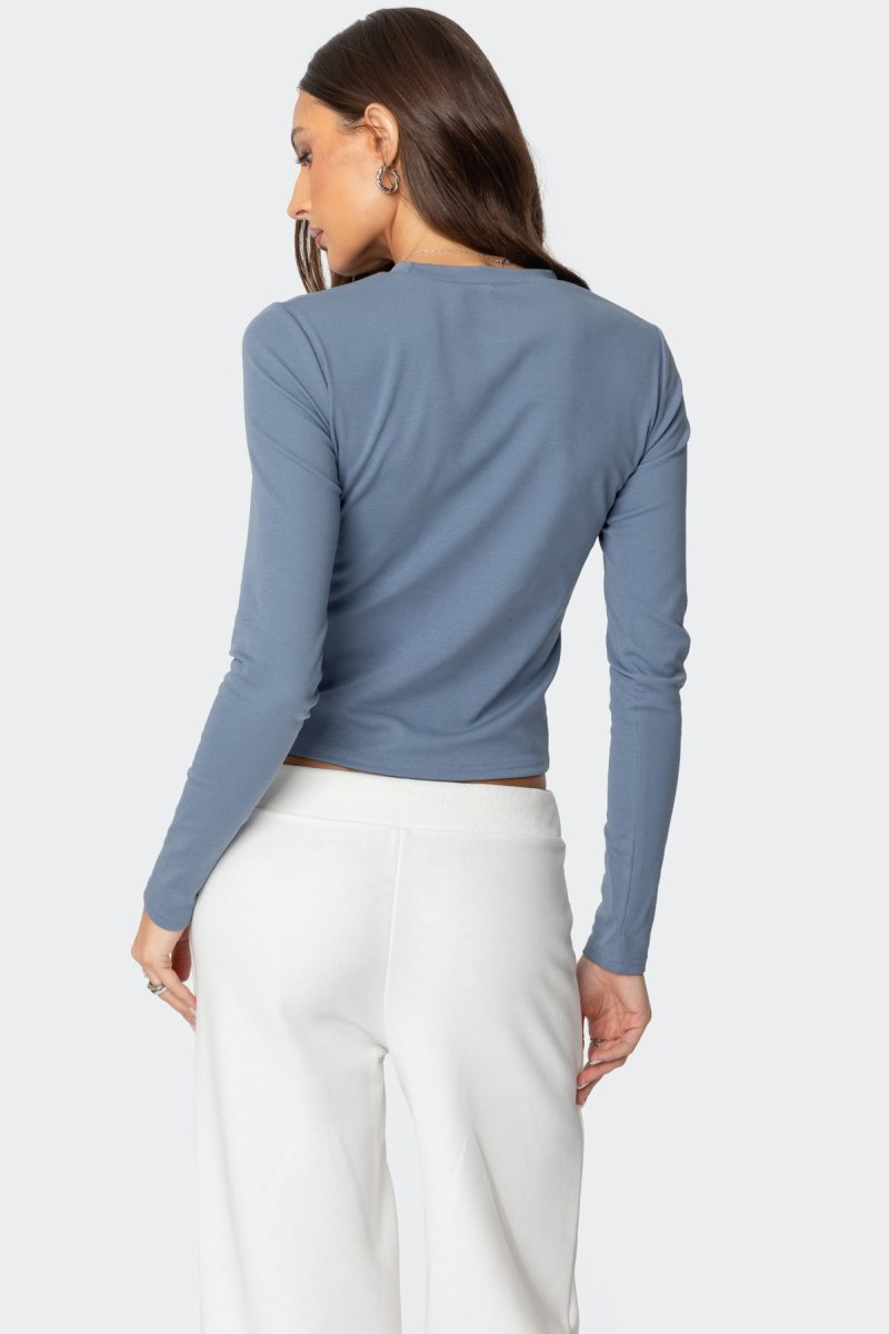 Edikted Magic 8 Long Sleeve T Shirt Graphic Tops Blue | USA SV129032M3