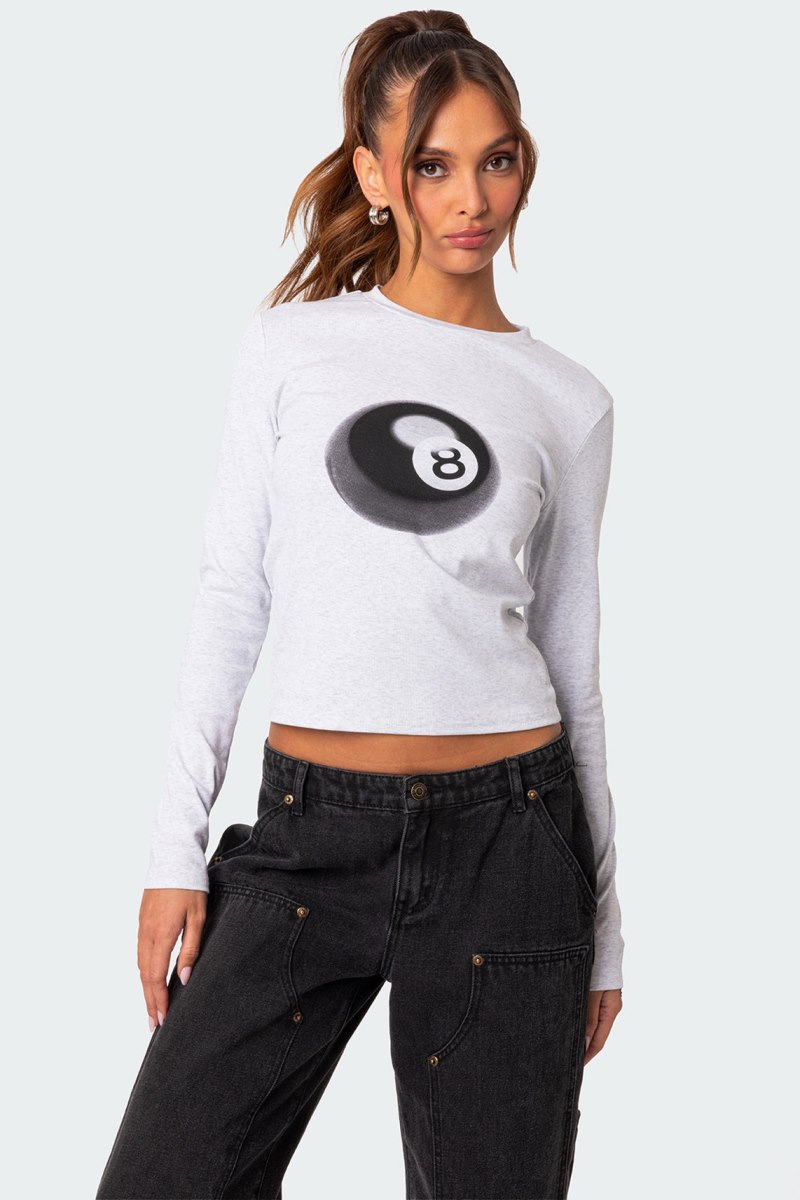 Edikted Magic 8 Long Sleeve T Shirt Graphic Tops Blue | USA PC218251Q1