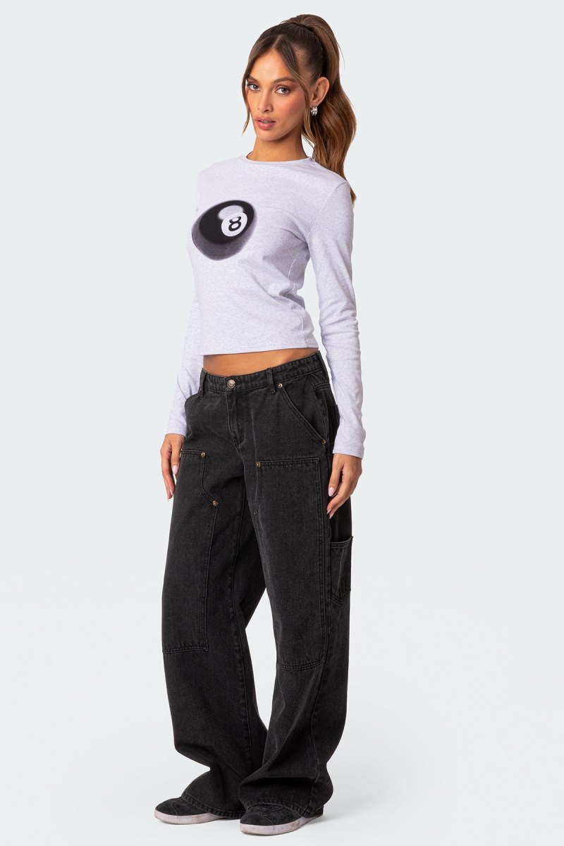 Edikted Magic 8 Long Sleeve T Shirts Blue | USA RH444304Q4