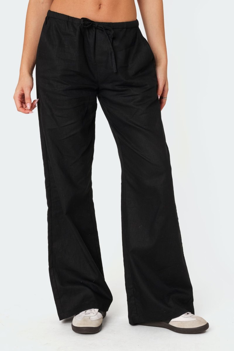 Edikted Maison Linen Look Pants Black | USA GF810751B3