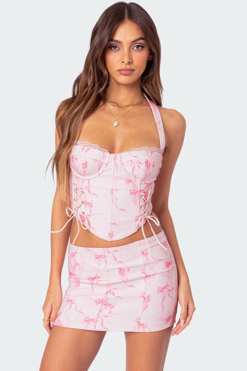 Edikted Makayla Printed Corset Light Pink | USA YJ885748A5