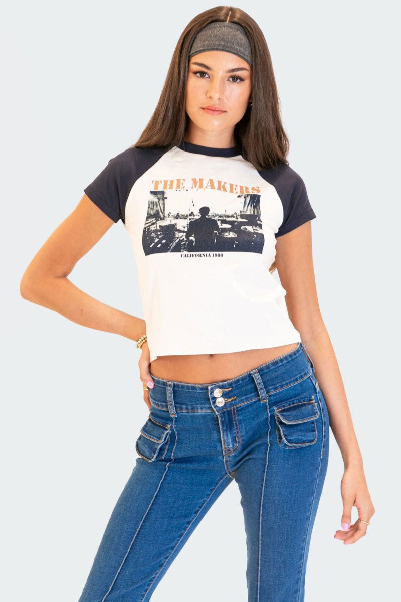 Edikted Maker Raglan T-Shirt Graphic Tops White | USA PQ241924H8