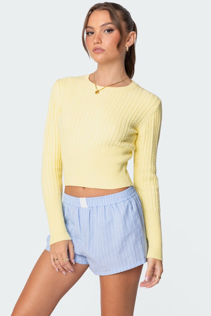 Edikted Mallory Cable Knit Sweater Long Sleeve Tops Yellow | USA YX183818H1