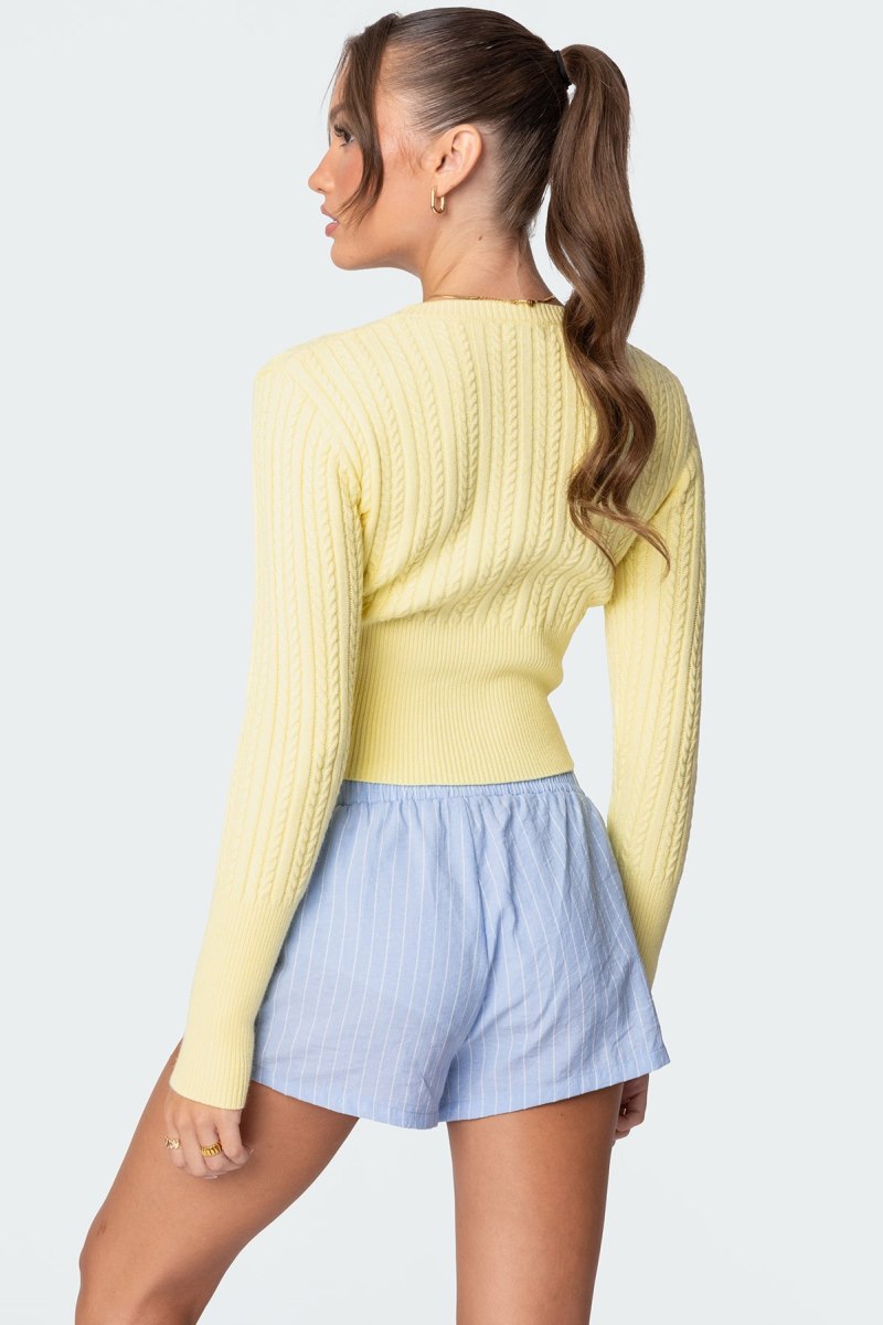 Edikted Mallory Cable Knit Sweater Long Sleeve Tops Yellow | USA YX183818H1