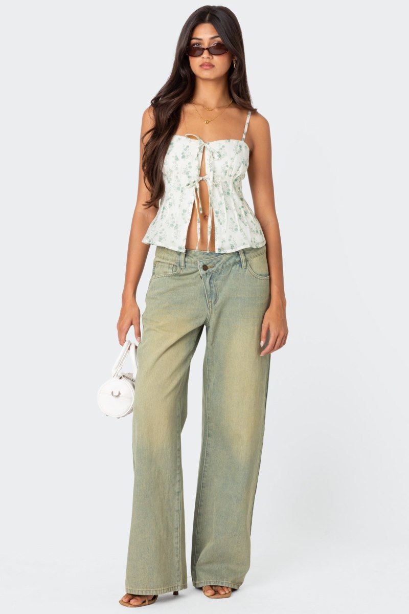 Edikted Malmo Printed Tie Front Tank Top Mix | USA KV318551B5