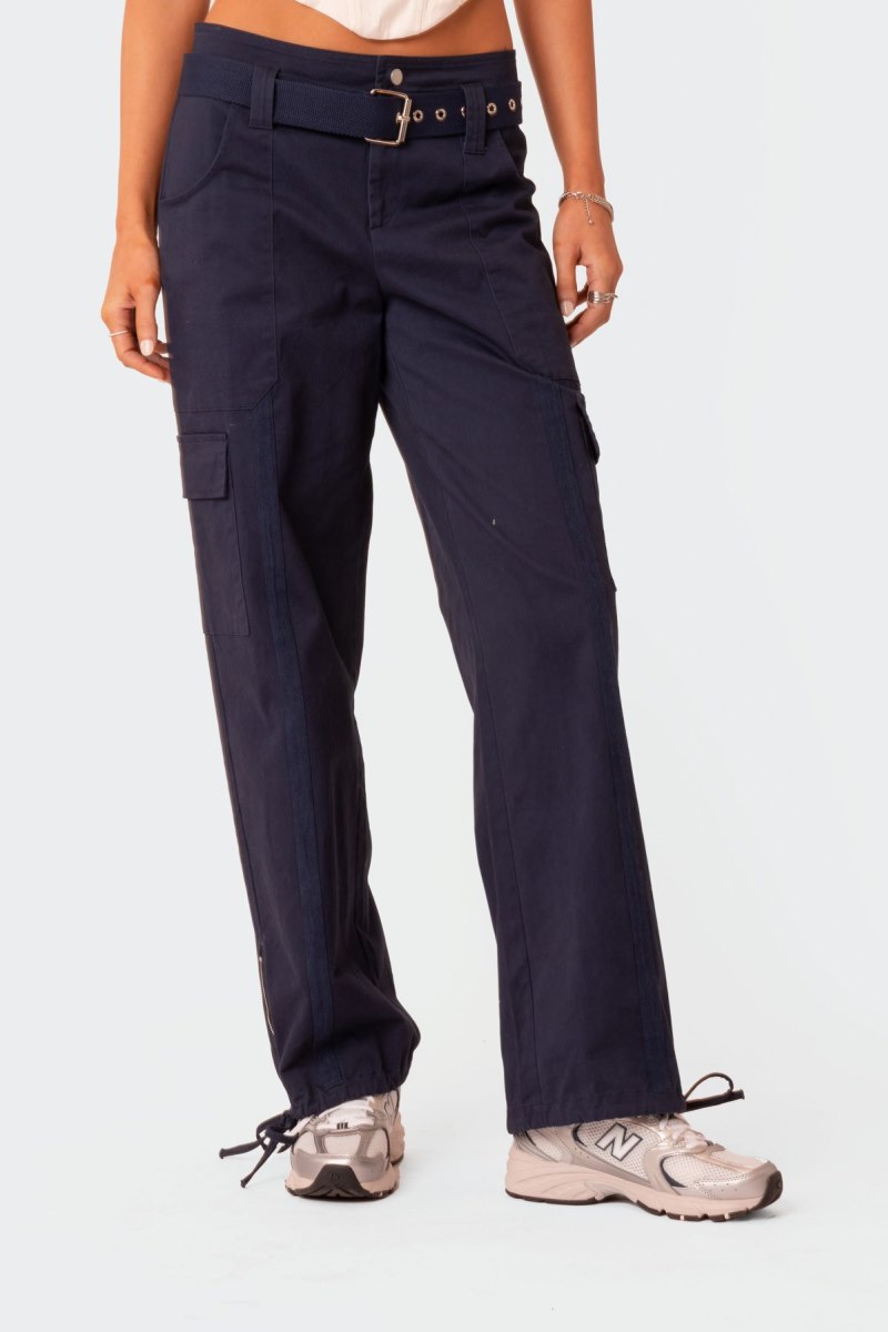 Edikted Manuel Low Rise Belted Cargo Pants Navy | USA DV823462A2
