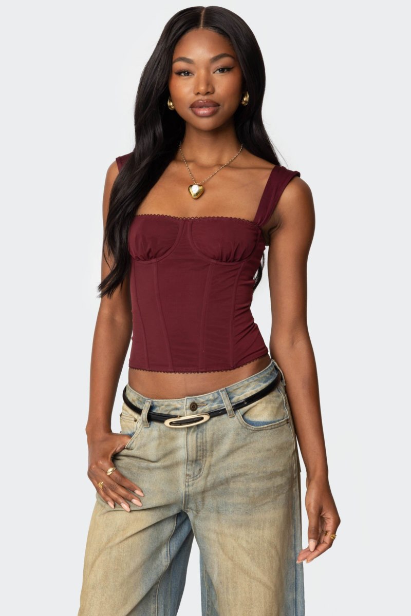Edikted Marcella Wide Strap Mesh Corset Black | USA VG696009F4