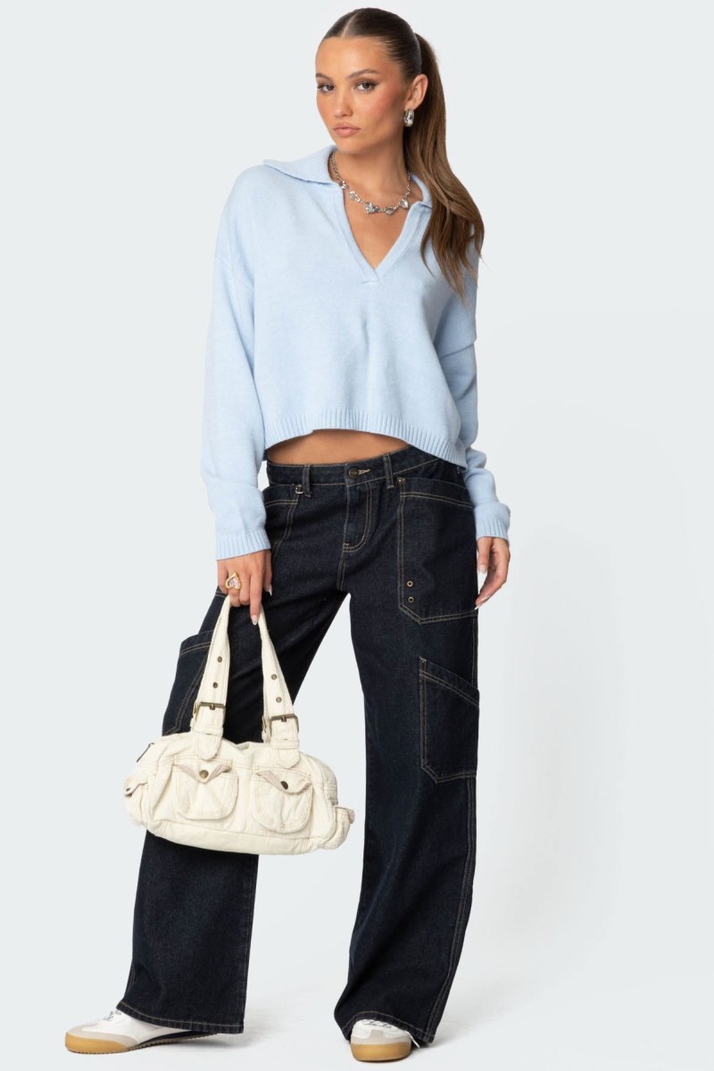 Edikted Marcie Oversize Cropped Sweater Long Sleeve Tops Cream | USA WP036293U3