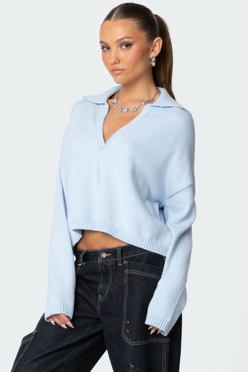 Edikted Marcie Oversize Cropped Sweater Long Sleeve Tops Cream | USA WP036293U3