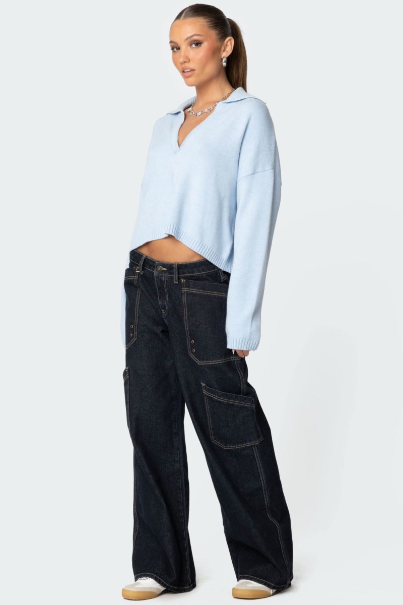 Edikted Marcie Oversize Cropped Sweater Long Sleeve Tops Cream | USA WP036293U3