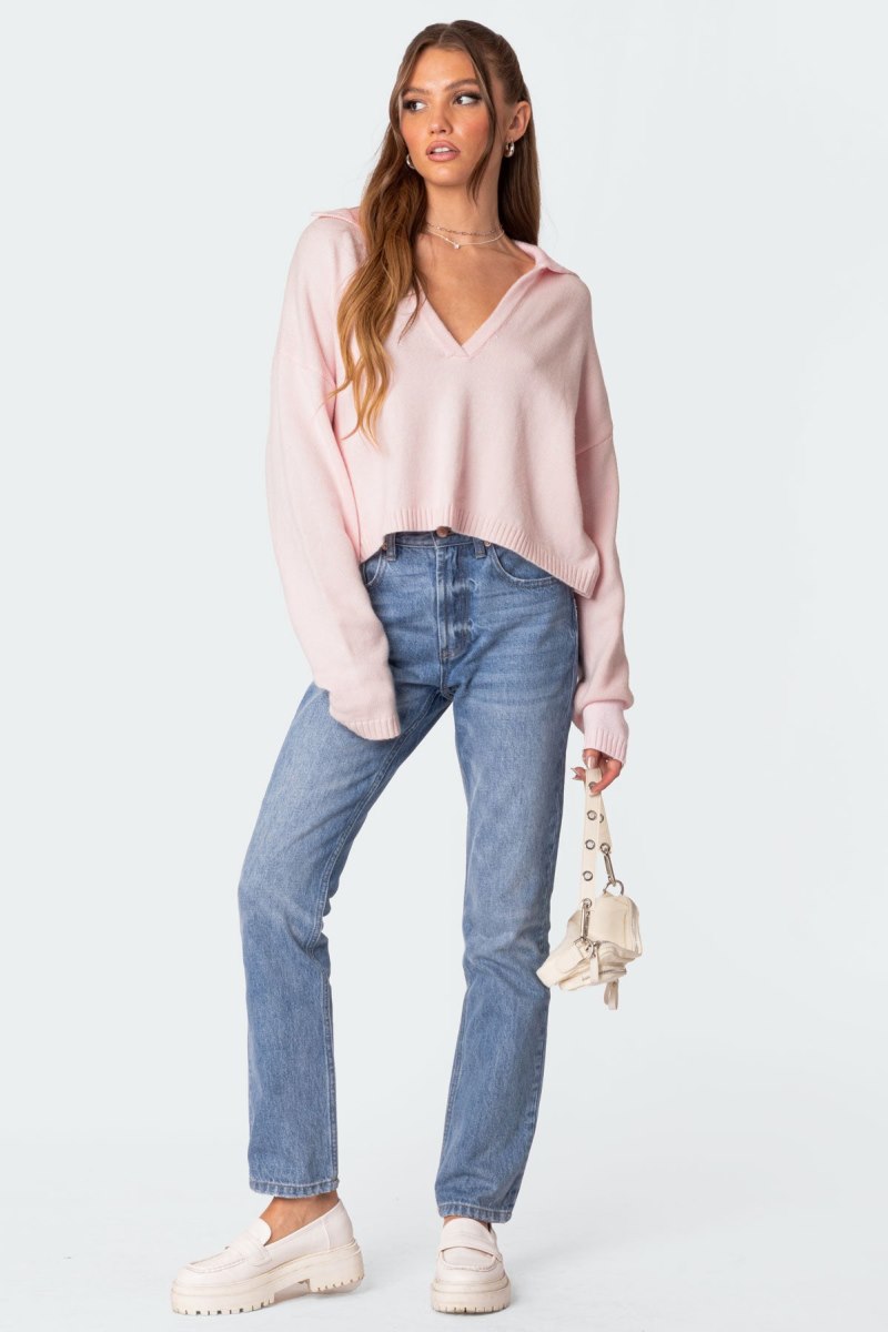 Edikted Marcie Oversize Cropped Sweater Cream | USA FJ117611A4