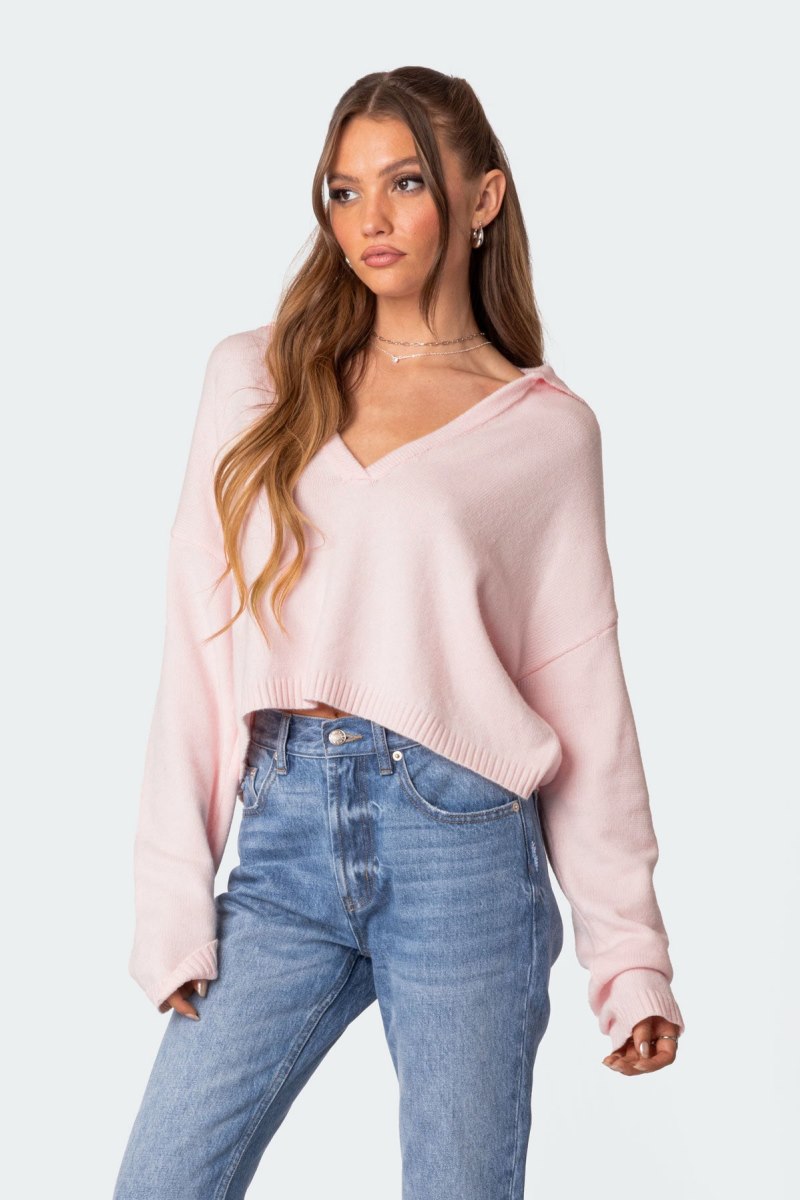 Edikted Marcie Oversize Cropped Sweater Cream | USA FJ117611A4