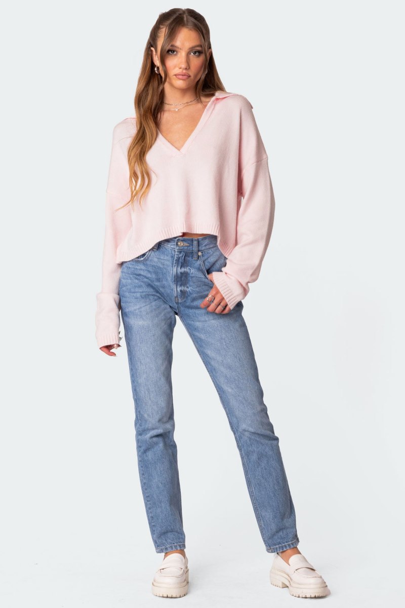Edikted Marcie Oversize Cropped Sweater Cream | USA FJ117611A4