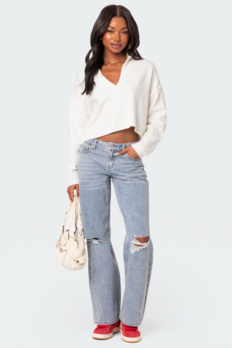 Edikted Marcie Oversize Cropped Sweater Cream | USA LB560326S0