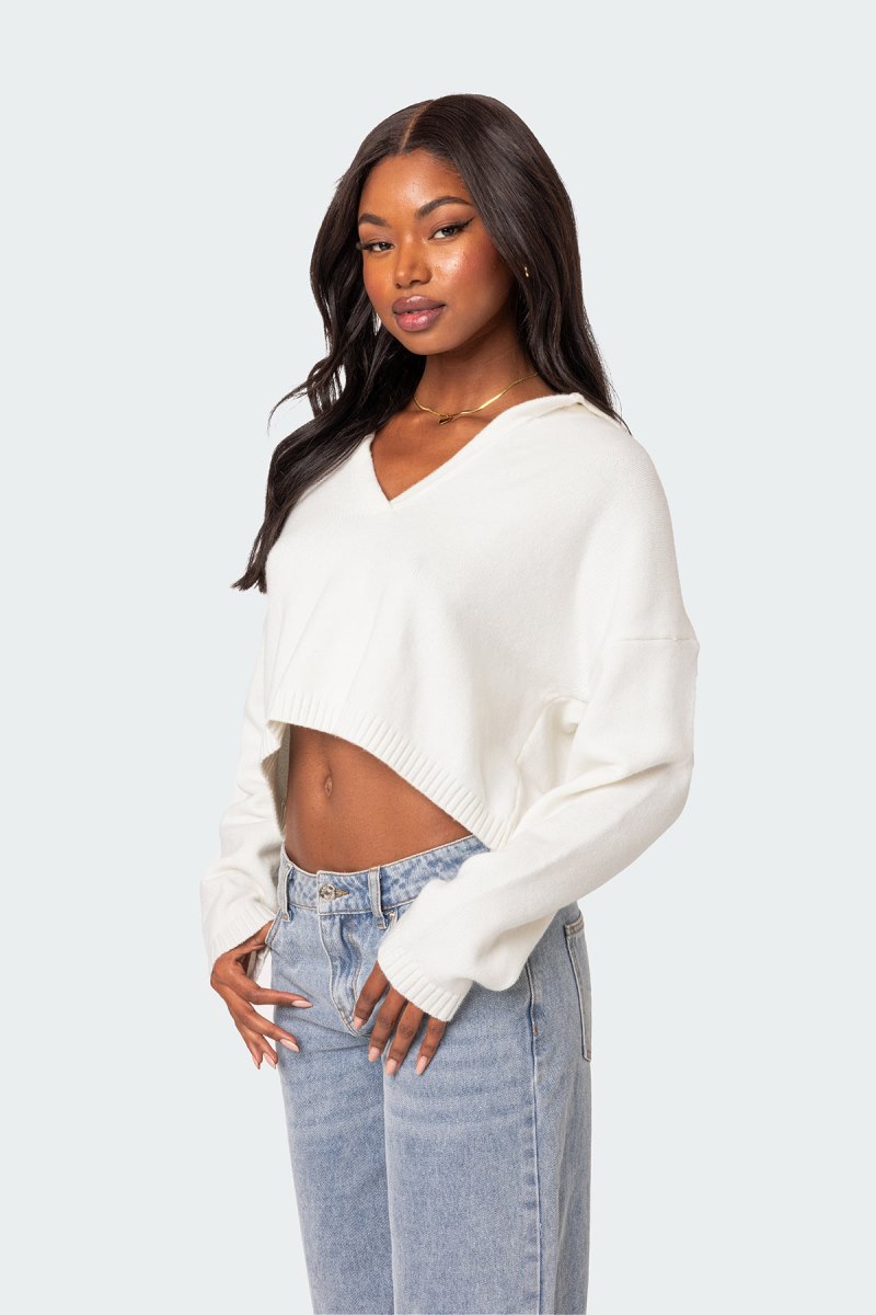 Edikted Marcie Oversize Cropped Sweater Cream | USA LB560326S0