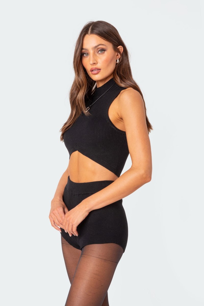 Edikted Marcus High Neck Crop Knitted Tops Black | USA SZ912851T5