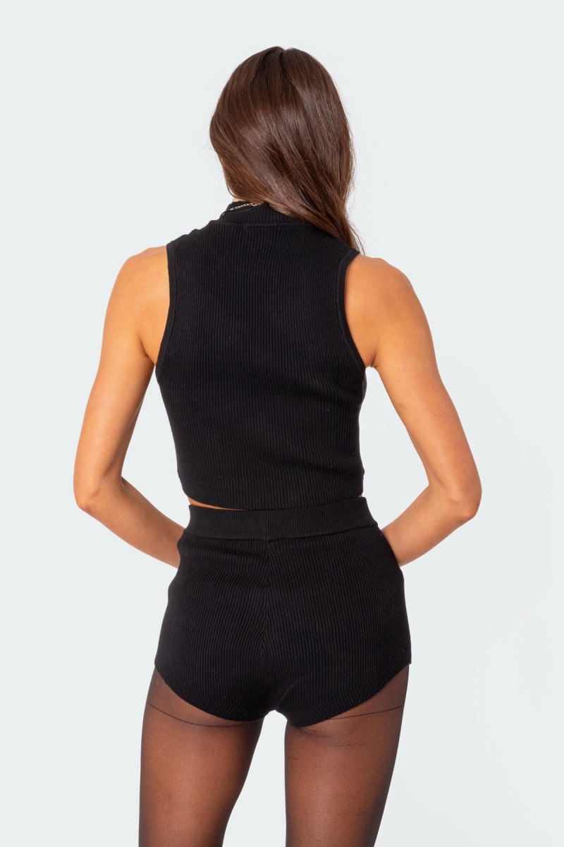 Edikted Marcus High Neck Crop Knitted Tops Black | USA SZ912851T5
