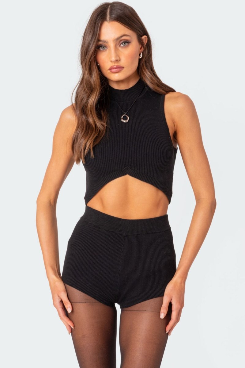Edikted Marcus High Neck Crop Knitted Tops Black | USA SZ912851T5