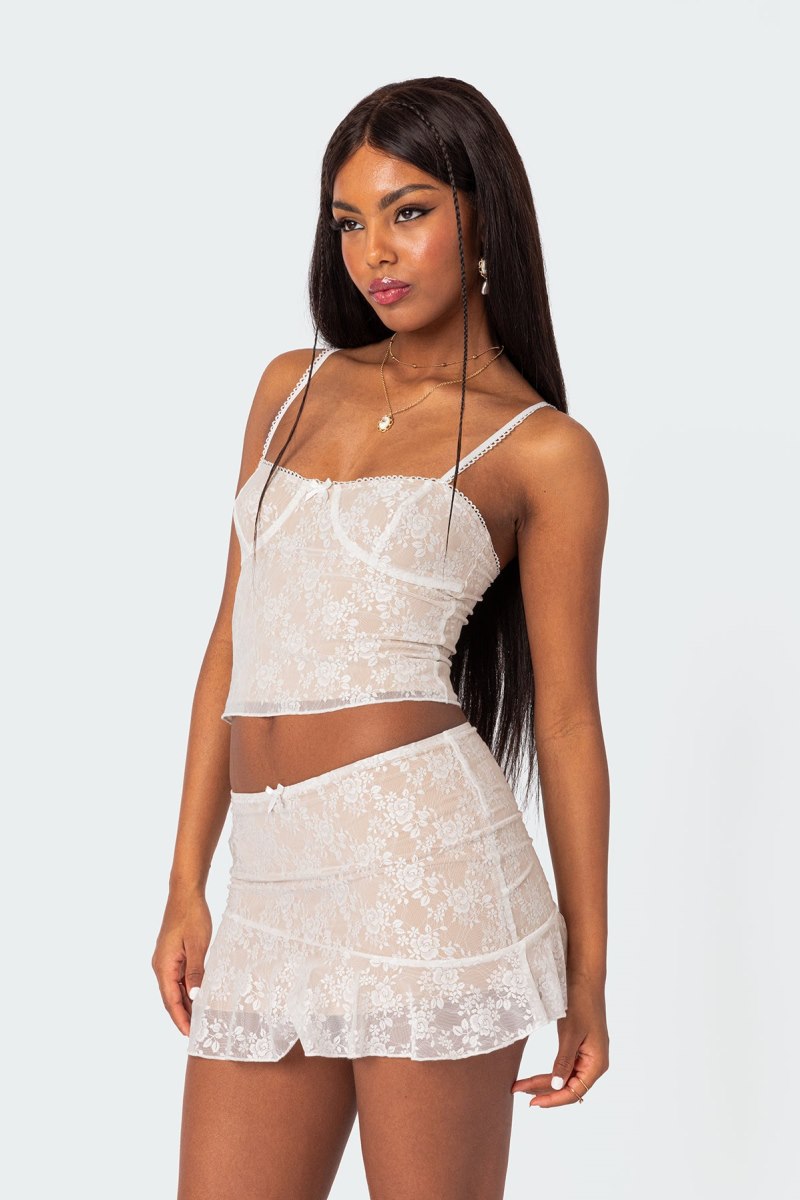 Edikted Maria Lace Cupped Tank Top White | USA PC622182L6
