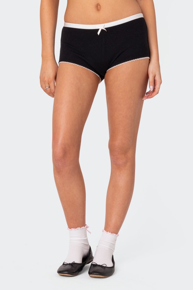 Edikted Mariana Pointelle Micro Shorts Black | USA GY416751O7