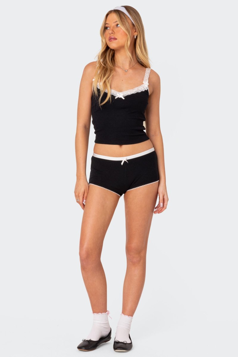 Edikted Mariana Pointelle Tank Top Black | USA II160556Z9
