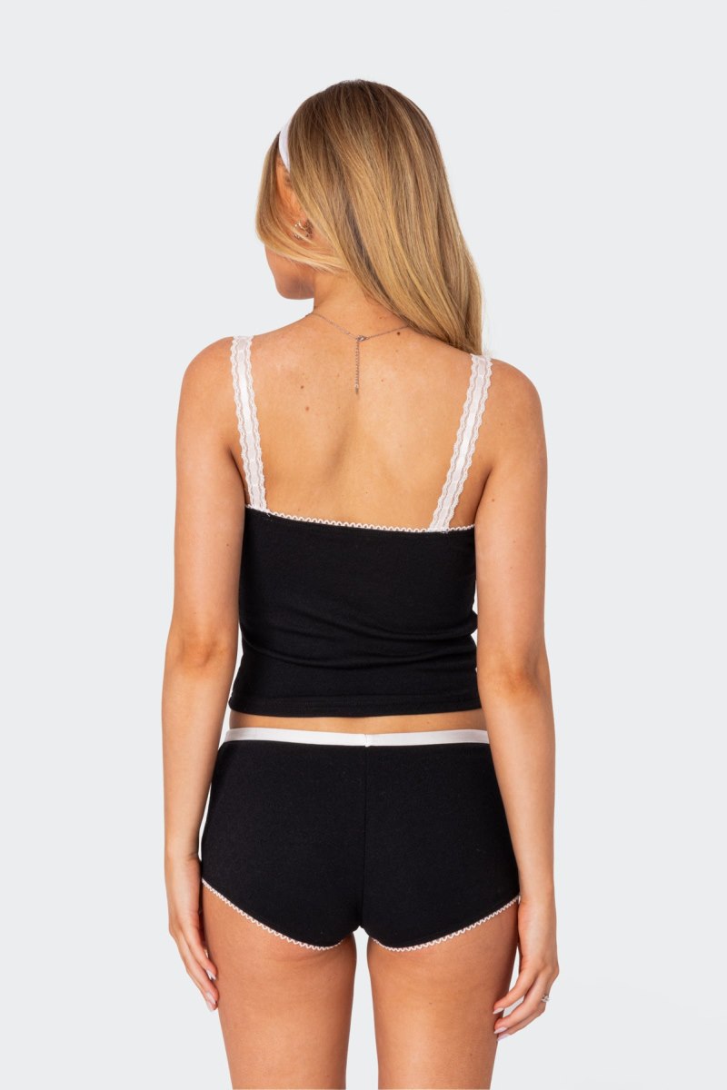 Edikted Mariana Pointelle Tank Top Black | USA II160556Z9
