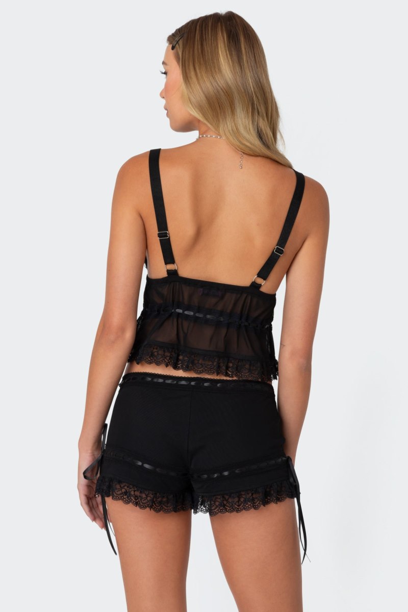 Edikted Marielle Sheer Ribbon Tank Top Black | USA BW198269T9