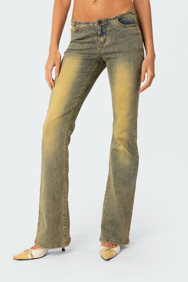 Edikted Maris Low Rise Washed Flared Jeans Blue | USA FW919181K8