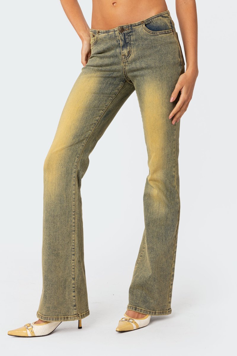 Edikted Maris Low Rise Washed Flared Jeans Blue | USA FW919181K8