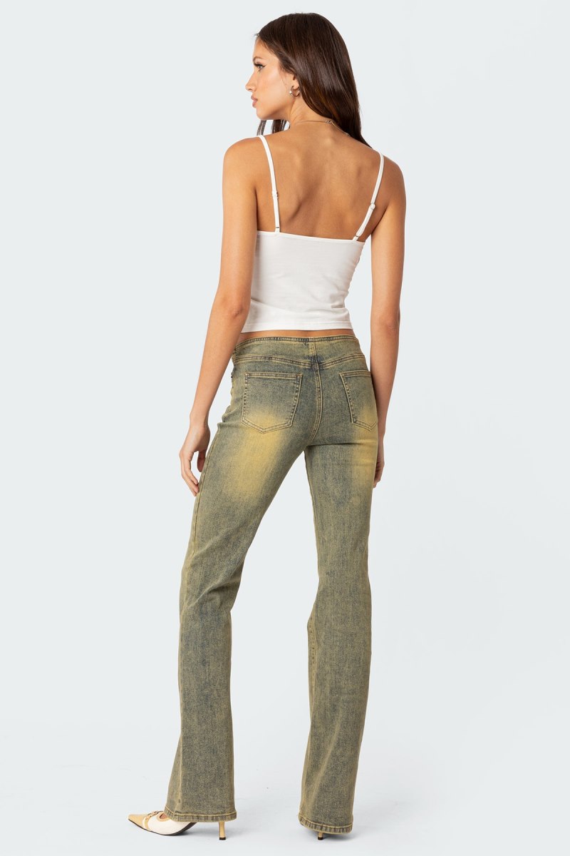 Edikted Maris Low Rise Washed Flared Jeans Blue | USA FW919181K8