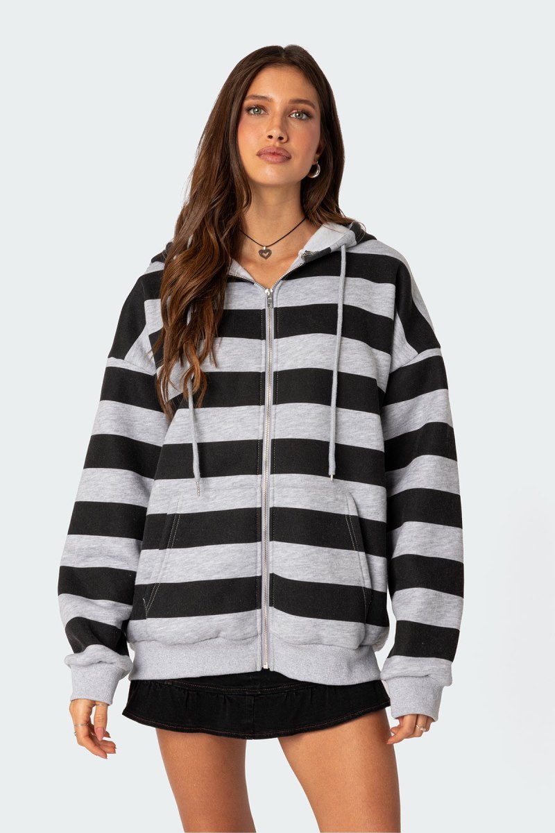 Edikted Maritza Oversized Zip Up Hoodie Gray Melange | USA IZ453845B7