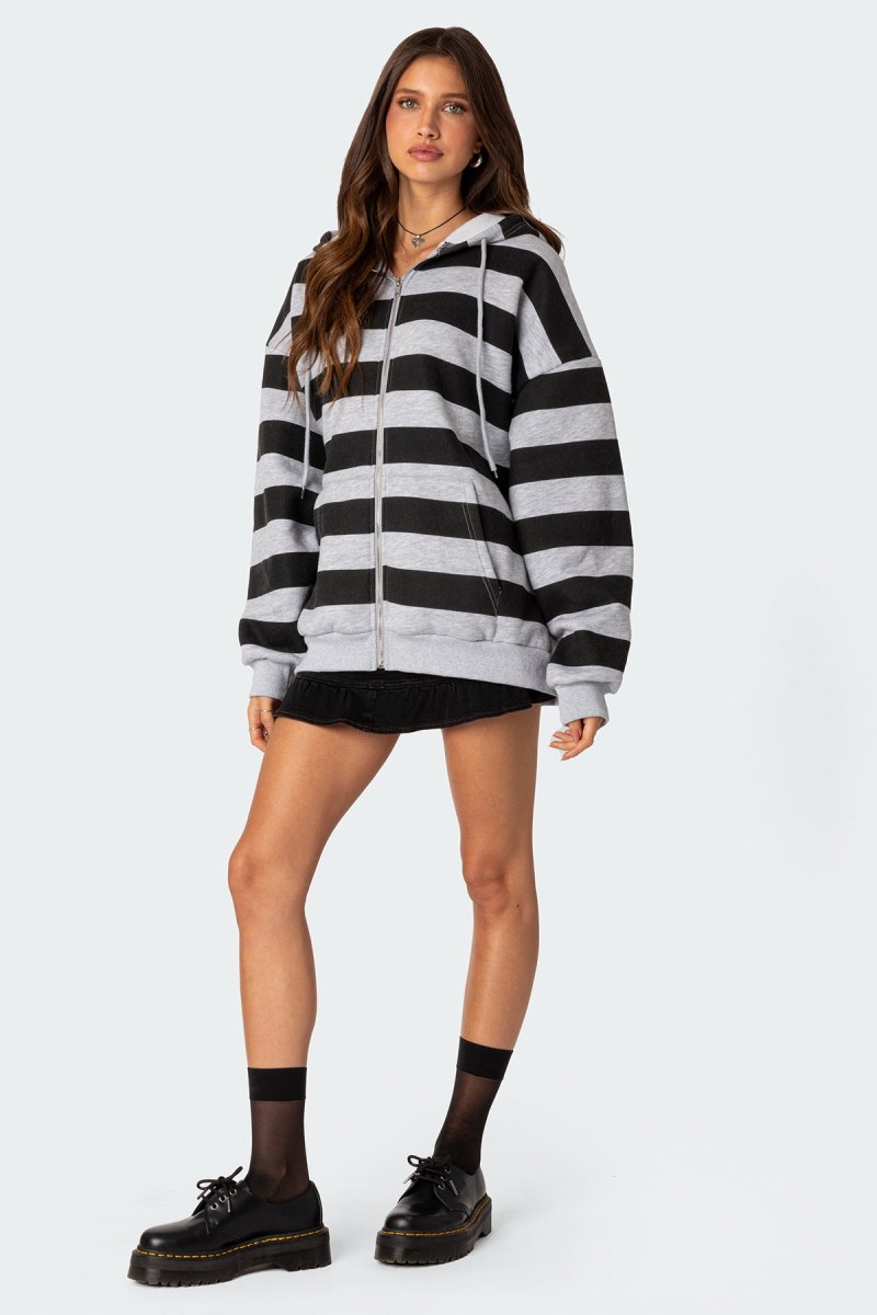 Edikted Maritza Oversized Zip Up Hoodie Gray Melange | USA IZ453845B7