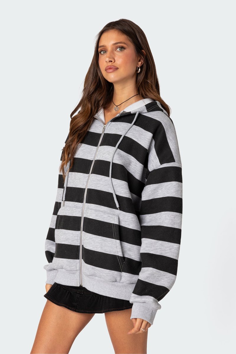 Edikted Maritza Oversized Zip Up Hoodie Long Sleeve Tops Gray Melange | USA LC015551C5